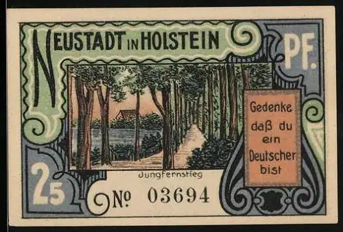 Notgeld Neustadt in Holstein, 25 Pfennig, Der Jungfernstieg