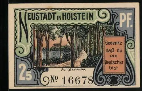 Notgeld Neustadt in Holstein, 25 Pfennig, Partie am Jungfernstieg