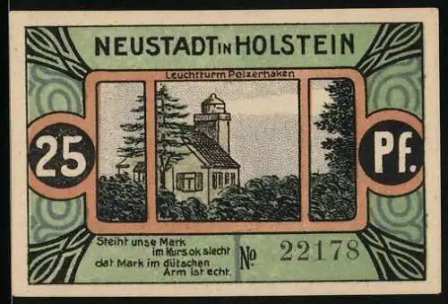 Notgeld Neustadt in Holstein, 25 Pfennig, Bilderwitz, Durch Drängen und Drücken wird Schleswig Holstein übergeben