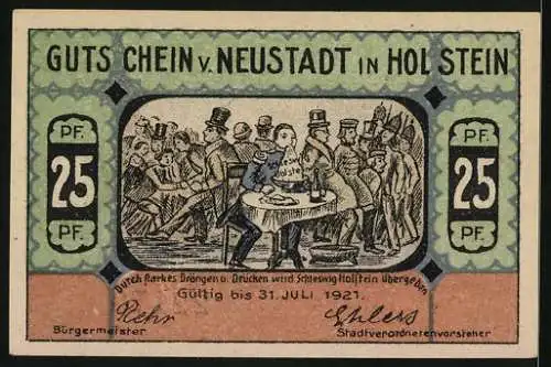 Notgeld Neustadt in Holstein, 25 Pfennig, Bilderwitz, Durch Drängen und Drücken wird Schleswig Holstein übergeben
