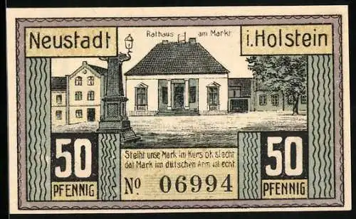 Notgeld Neustadt in Holstein, 50 Pfennig, Rathaus am Markt
