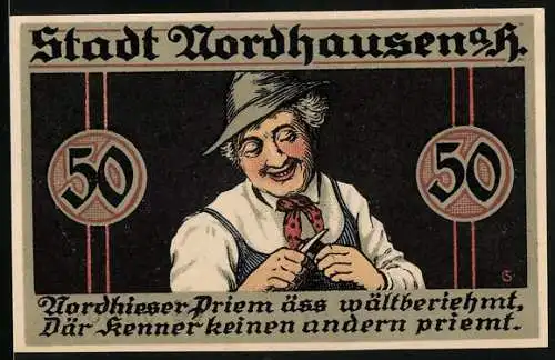 Notgeld Nordhausen a. H. 1921, 50 Pfennig, Alter Mann am Schnitzen