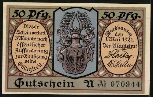 Notgeld Nordhausen a. H. 1921, 50 Pfennig, Alter Mann am Schnitzen