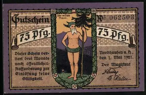 Notgeld Nordhausen a. H. 1921, 75 Pfennig, Der wilde Mann