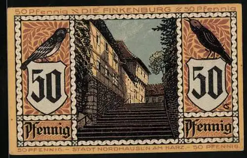 Notgeld Nordhausen a. H. 1921, 50 Pfennig, Der Roland, Die Finkenburg