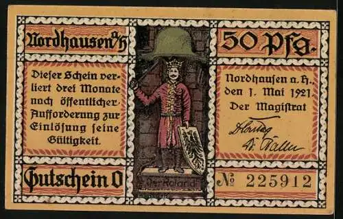 Notgeld Nordhausen a. H. 1921, 50 Pfennig, Der Roland, Die Finkenburg
