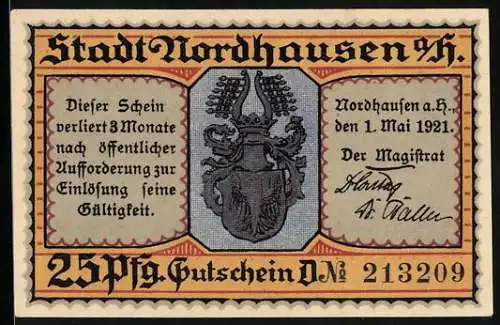 Notgeld Nordhausen a. H. 1921, 25 Pfennig, Männer beim Dinner