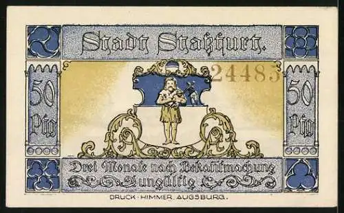 Notgeld Stassfurt 1921, 50 Pfennig, Ortsansicht am Wasser