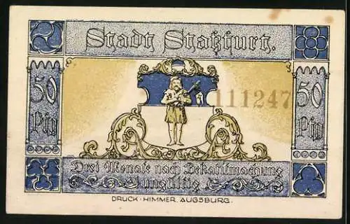Notgeld Stassfurt 1921, 50 Pfennig, Ortsansicht über den Fluss