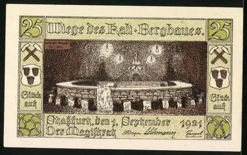 Notgeld Stassfurt 1921, 25 Pfennig, Der Festsaal im Berlepsch-Schacht