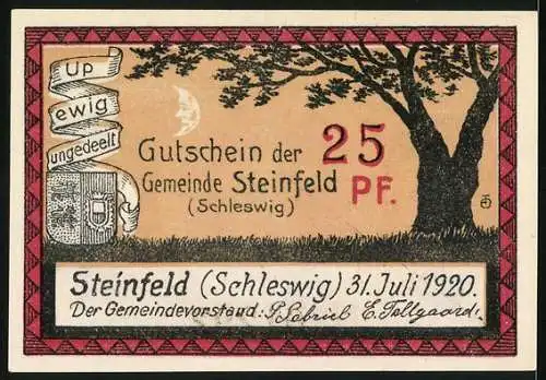 Notgeld Steinfeld 1920, 25 Pfennig, Bauer auf dem Feld