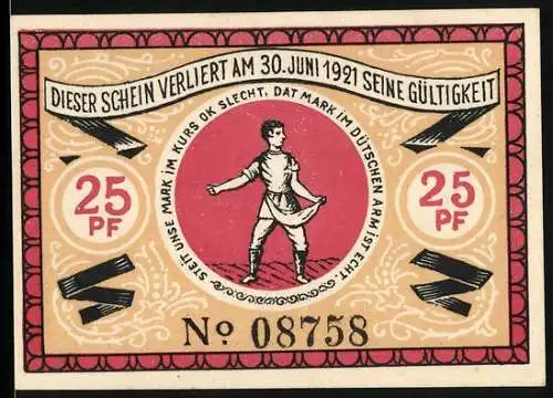Notgeld Steinfeld 1920, 25 Pfennig, Bauer bei der Aussaat