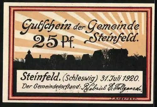 Notgeld Steinfeld 1920, 25 Pfennig, Wappen und Ortsansicht