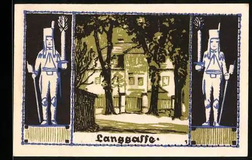Notgeld Schneeberg 1921, 50 Pfennig, Wappen und Langgasse
