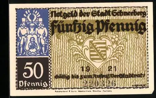 Notgeld Schneeberg 1921, 50 Pfennig, Wappen und Rosental