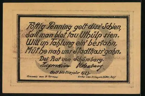Notgeld Schönberg /Ratzeburg 1923, 50 Pfennig, Ortsansicht mit Kirchturm