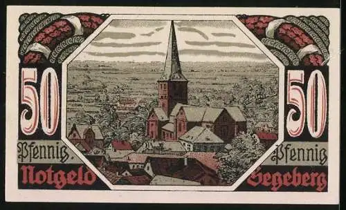 Notgeld Segeberg 1920, 50 Pfennig, Stadt und Burg im Jahr 1580