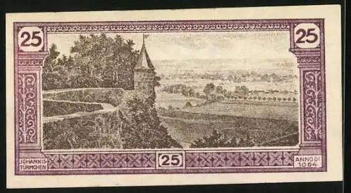 Notgeld Siegburg 1921, 25 Pfennig, Blick auf das Umland