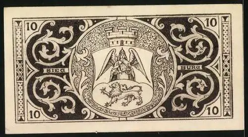 Notgeld Siegburg 1921, 10 Pfennig, Wappen und Siegel der Stadt