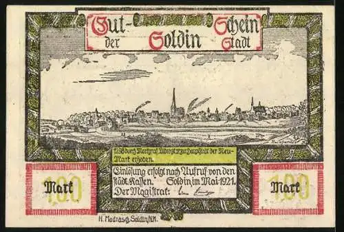 Notgeld Soldin 1921, 1 Mark, Ehemalige Burg auf dem Domweinberg