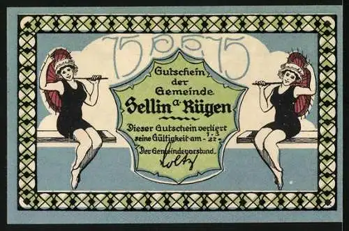 Notgeld Sellin a. Rügen 1921, 15 Pfennig, Leuchttürme und Partie am Ufer