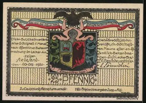 Notgeld Stedesand 1920, 25 Pfennig, Bauernhaus am Feld