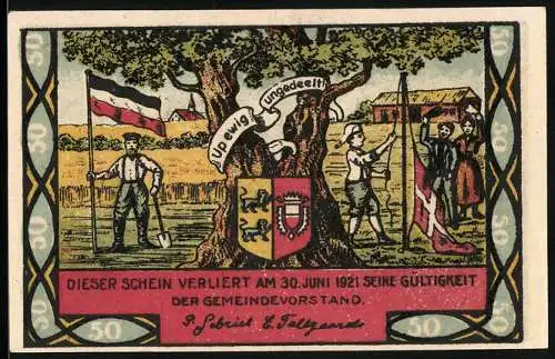 Notgeld Steinfeld 1920, 50 Pfennig, Wappen und Boote auf dem Wasser