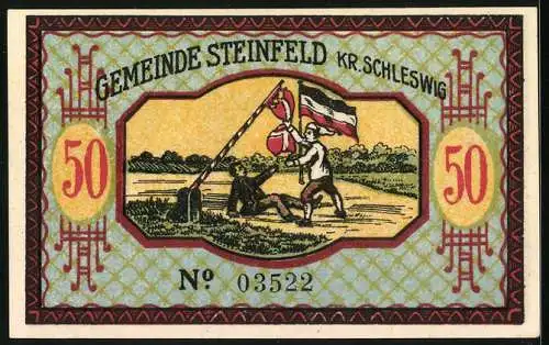 Notgeld Steinfeld 1921, 50 Pfennig, Uve Jens Lornsen und dänische Grenze