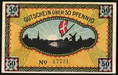 Notgeld Steinfeld 1921, 50 Pfennig, Soldaten und fallende dänische Flagge
