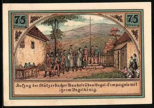 Notgeld Stützerbach W. A. 1921, 75 Pfennig, Dreiherrenstein, Alte Schmiede und Runkelrüben-Vogel-Compagnie