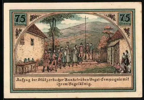 Notgeld Stützerbach W. A. 1921, 75 Pfennig, Dreiherrenstein, Alte Schmiede und Runkelrüben-Vogel-Compagnie