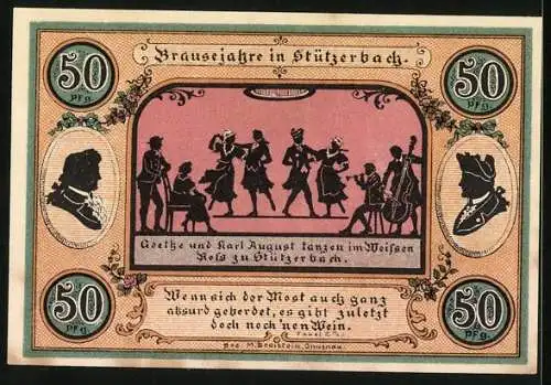 Notgeld Stützerbach W. A. 1921, 50 Pfennig, Goethe und Karl August, Jagdschloss und Goethezimmer