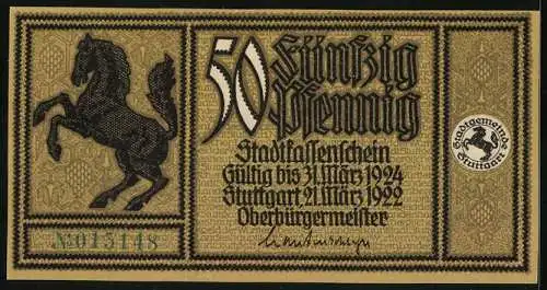 Notgeld Stuttgart 1922, 50 Pfennig, Neckar-Tor