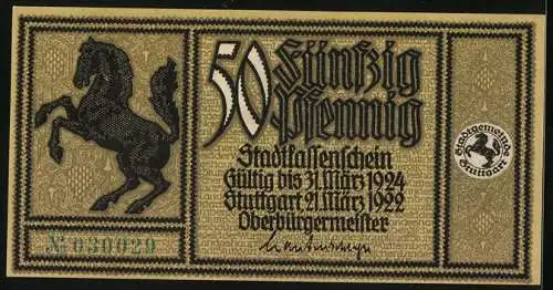 Notgeld Stuttgart 1922, 50 Pfennig, Der herzoglische Lustgarten mit dem neuen Lusthaus