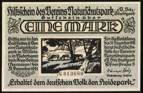 Notgeld Wilsede 1921, 1 Mark, Naturpark und die wilde Jagd