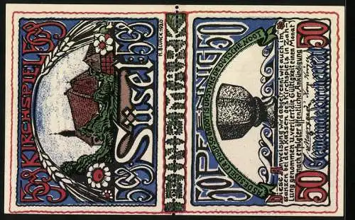 Notgeld Süsel 1920, 2 x 50 Pfennig, Bauernhaus und Bauer