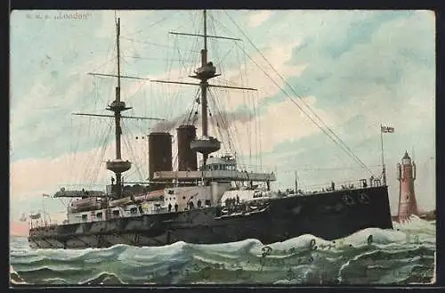 AK HMS London in voller Fahrt