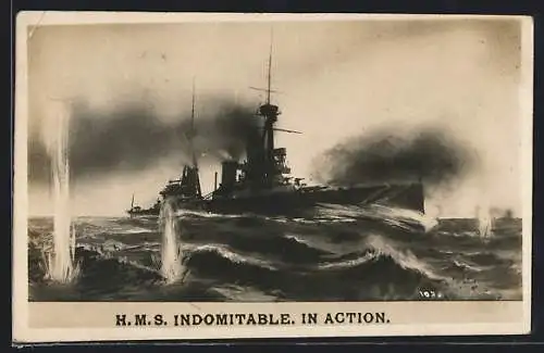 Künstler-AK HMS Indomitable in Action
