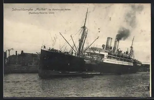 AK Schnelldampfer Moltke im Hamburger Hafen