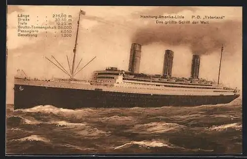 AK Passagierschiff Dampfer Vaterland der HAL in Fahrt
