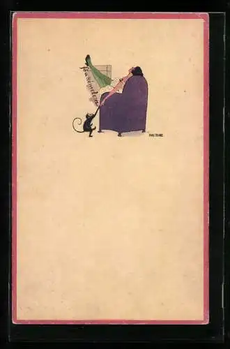 Künstler-AK Anny Tekauz: Frau mit Äffchen