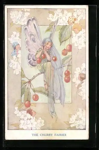 Künstler-AK Margaret W. Tarrant: Kleine Elfe schmückt sich mit Kirschen, The Cherry Fairies