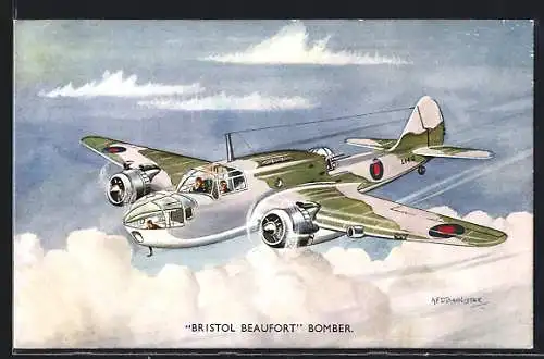 Künstler-AK Flugzeug Bristol Beaufort Bomber