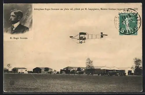 AK Aéroplane Roger Sommer piloté par M. Legagneux