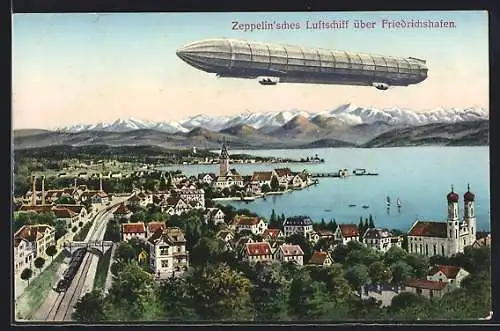 AK Friedrichshafen, Graf Zeppelin's Luftschiff über dem Bodensee