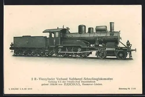 AK Hanomag, Hannover-Linden, 2 B-Vierzylinder Verbund Nassdampf-Schnellzuglokomotive, Gattung S 5