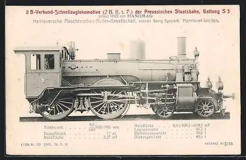 AK 2 B-Verbund-Schnellzuglokomotive 2 B II. t. F., Preuss. Staatsbahn, Gattung S 3