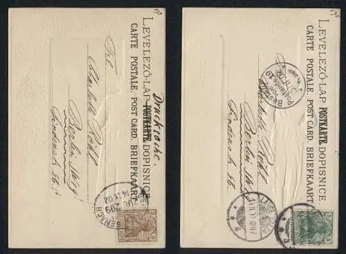 Lithographie Offizier verwechselt einen Geistlichen mit einer Frau, 2 Karten