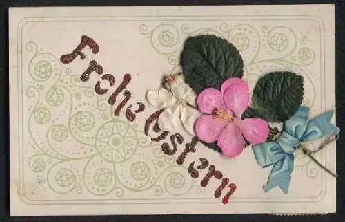 AK Kleines Blumenbouquet aus Papier, Osterkarte