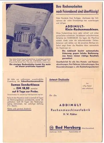 AK Reklame für die ADDIMULT-Rechenmaschine der Fabrik H. W. Kübler